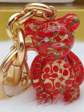 Coach Red and Gold Teddy Bear Bag Charm